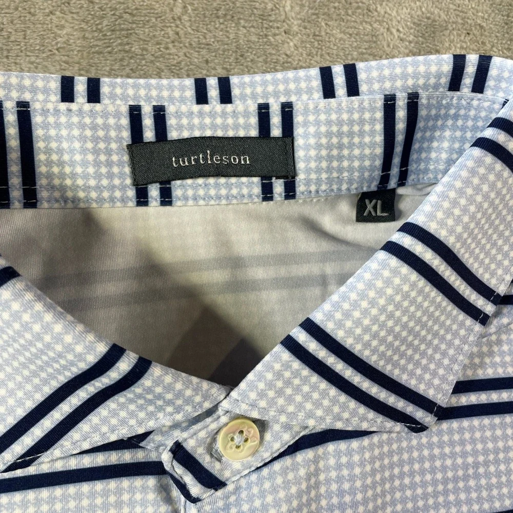 Turtleson Polo Shirt Mens XL Blue Striped Golf Stretch Lightweight Preppy Casual - Picture 2 of 9